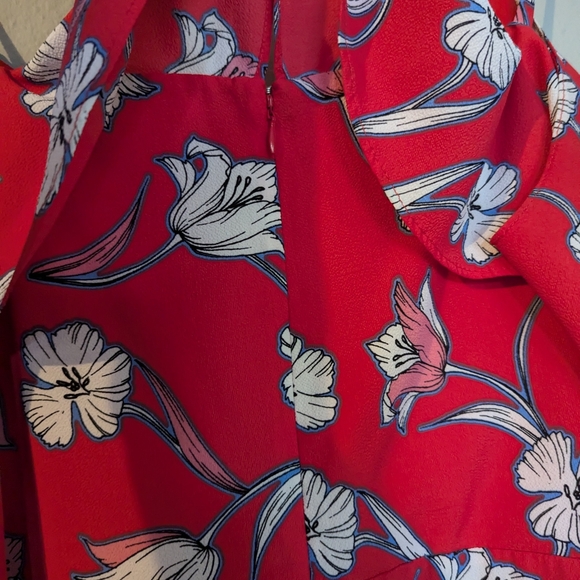 Roz & Ali Red Floral Midi Cold Shoulder Dress Size 16 - Picture 9 of 9